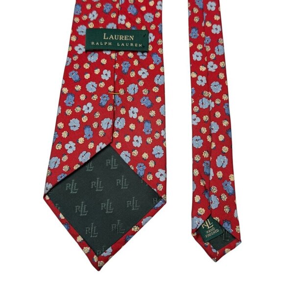 LAUREN RALPH LAUREN Red Floral Tie Designer Mens Silk Necktie Preppy Flowers - Picture 6 of 8